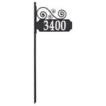 Whitehall Products - Nite Bright Scroll Reflective Address Post Sign - Crafted to emulate the elegance of wrought iron, the Nite Bright Scroll Reflective Address Post Sign is a quality and cost-effective solution to your addressing needs. This double-sided sign with its highly reflective 4" adhesive numbers supplies optimum visibility. The 3-piece post design offers two post height options: 60.5" or 41". Install your sign ornament to any fence post, column, or wall for an alternative display option!