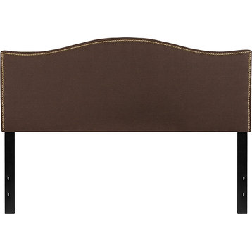 Lexington Upholstered Queen Size Headboard W/Nail Trim-Dark Brown Fabric