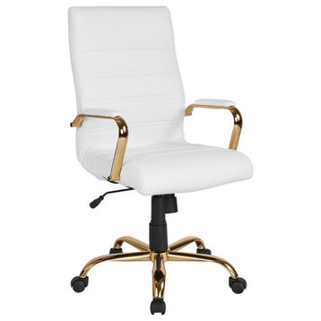 Pemberly Row Contemporary High Back Leather Swivel Office Chair in White