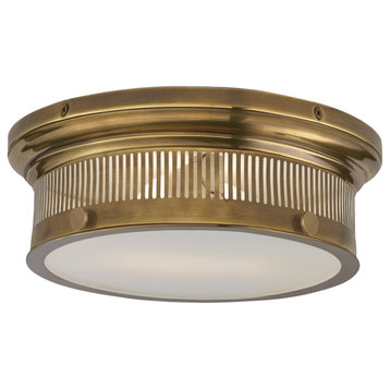 Alderly Small Flush Mount in Antique Brass with White Glass