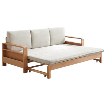 Solid Wood Sleeper Sofa, Beech Walnut Armrest Storage Sofa Bed 83.5x31.1-55.7x26.8" Beige