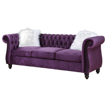 ACME Thotton Sofa With 2 Pillows, Purple Velvet