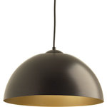 Progress Lighting - Progress Lighting Dome 1-Light Pendant, Antique Bronze, 16"x8.88" - The simple design of this LED Dome pendant offers complements a wide array of styles from industrial to farmhouse. The 17w LED pendant is 3000K in an Antique Bronze finish with a painted gold interior. This is an ideal fixture for residential and commercial applications.