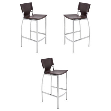 Home Square Lisbon 23.75" Leather Counter Stool in Brown - Set of 3