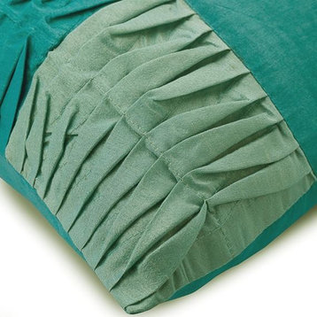 Blue Throw Pillow Cover, Textured Pintucks 22"x22" Silk, Aquatic Waves