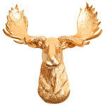 White Faux Taxidermy - Mini Faux Moose Head Wall Mount, Gold - Mini Faux Moose Head Wall Mount