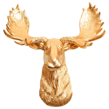 Mini Faux Moose Head Wall Mount, Gold
