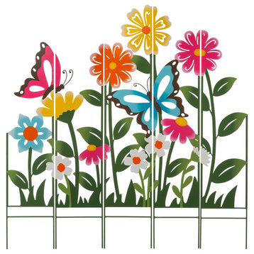 39.75"H 5 Pieces Metal Flowers Silhouette Yard Stake