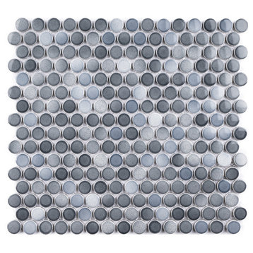 JAPM Multi Blue Mix Color Polished Tiny Round Porcelain Mosaic Tile, Grey