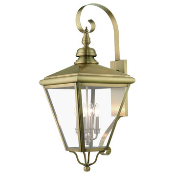 4 Light Antique Brass Outdoor Extra Large Wall Lantern, Brushed Nickel Cluster