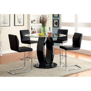 Furniture of America Moya 5-Piece Wood Round Counter Height Dining Set in Black