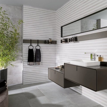 Space Maximizing Contemporary Bathroom with Soft Neutral Feature Wall Tiles from