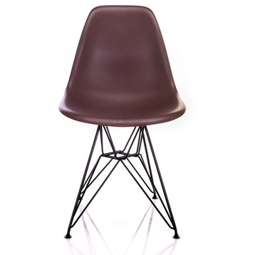 Nature Series Brown Wood Grain DSR Mid-Century Modern Chair, Black Steel Leg