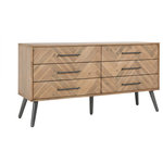 Kosas Home - Soren 6 Drawer Dresser by Kosas Home - Add some storage and style to your room with the Kosas Dresser. The solid acacia wood panels and playful herringbone pattern are beautifully offset by the black finish iron legs and handles. With six ample drawers, the midcentury style Kosas Dresser provides handy storage while enhancing your modern design. Due to the handcrafted nature, subtle variations will occur from piece to piece