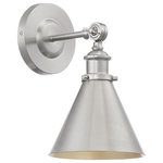 Savoy House - Glenn 1-Light Wall Sconce, Satin Nickel, 12" - Add a nostalgic look to your design with the Glenn wall sconce by Savoy House. This fixture, with its conical shade, vintage-inspired hardware and satin nickel finish, has schoolhouse influences that pair well with many styles.
