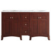 Arezzo Vanity With Carrara White Marble Top, Antique Cherry, 60", Without Mirror