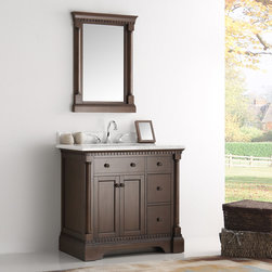 37 inch Antique Coffee Bathroom Vanity with Mirror Carrera Marble Countertop - Bathroom Vanities And Sink Consoles