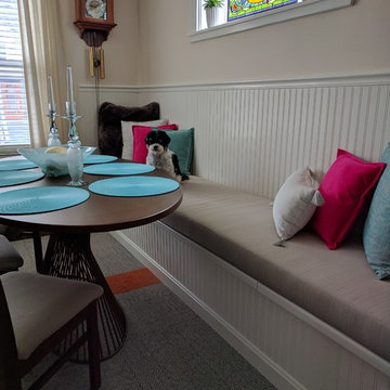 Festive Banquette Grounded in Sunbrella Dupione Dove