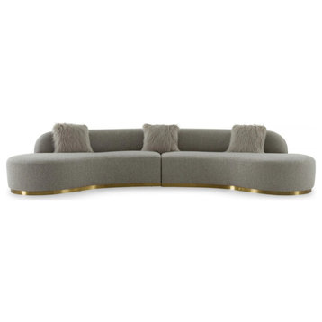 Tara Glam Gray Fabric Sectional Sofa