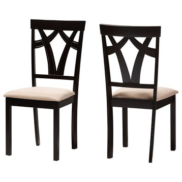 Natia Contemporary Sand Upholstered and Espresso Brown Dining Chair, Set of 2