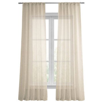 Solid FauxLinen Sheer Curtain, Single Panel, Cotton Seed, 50"x84"