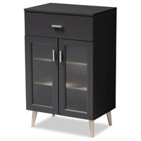 Contemporary Kitchen Cabinet, Dark Gray and Oak Brown
