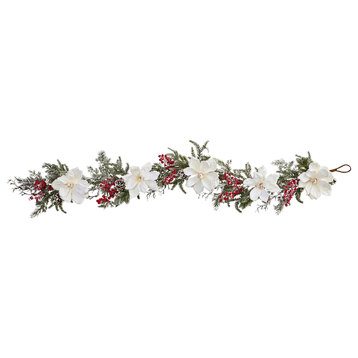 60" Frosted Magnolia and Berry Artificial Garland