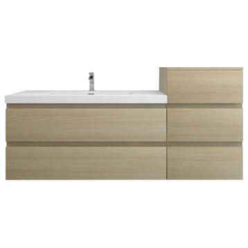 BTO 62" Wall Mounted Bath Vanity With Reinforced Acrylic Sink, White Oak