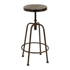 Benzara, Woodland Imprts, The Urban Port - Vintage Brown Metal Bar Stool 4 Home Kitchen Dining Furniture Decor 34843 - Bar Stools and Counter Stools