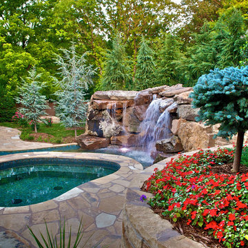 Waterfalls Connect Oklahoma Home to Pool