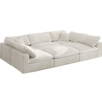 Cozy Velvet Upholstered Comfort 6-Piece U-Shaped Modular Sectional, Cream