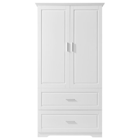 GDF Studio 32"W Bathroom Storage Cabinet with 2 Drawers, Adjustable Shelves, White