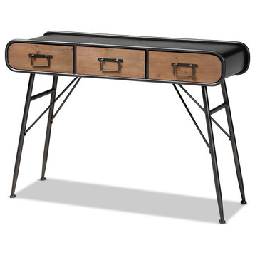 Modern Industrial Black Oak Brown Finished Wood 3-Drawer Enter way Console Table