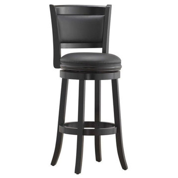 Bowery Hill 30" Contemporary Wood & Faux Leather Swivel Bar Stool in Black