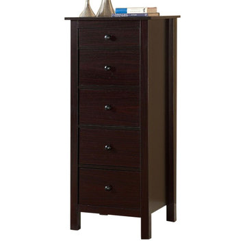 Contemporary Style 5 Drawer Wooden Chest With Straight Legs, Brown