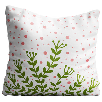 Green Leaves Pink Polka Dots Throw Pillow Case