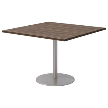 42" Square Pedestal Table - Studio Teak Top - Silver Base