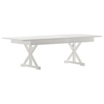 HERCULES 8' x 40" Rectangular Solid Pine Farm Table with X Legs, Antique Rustic White