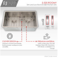 STYLISH 32" x 18" Stainless Steel Low Divider Undermount Kitchen Sink