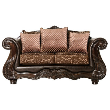 Furniture of America Eduard Traditional Faux Leather Cushioned Loveseat in Brown