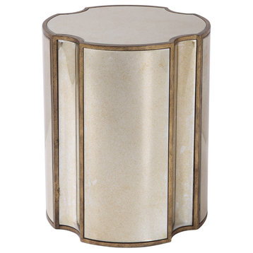 Mirrored Quatrefoil Shaped Accent Table | Round Geometric Gold Vintage Style