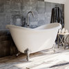 68" Double Ended Slipper Tub, Without Faucet Holes, Chrome Feet