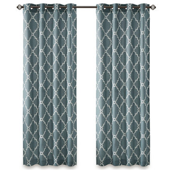 Madison Park Saratoga Fretwork Print Grommet Top Window Curtain Panel, Blue