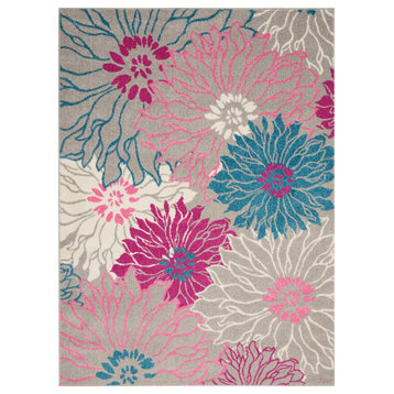 5' X 7' Gray Floral Dhurrie Area Rug