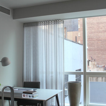 A one bedroom condo unit seamless drapery with before and after comparison
