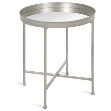 Celia Round Metal Side Table, Silver Mirror