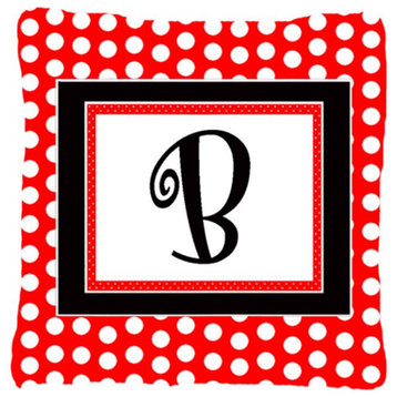 Carolines Treasures Letter B Initial Monogram Red Black Polka Dots Pillow