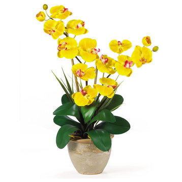 Double Phalaenopsis Silk Orchid Flower Arrangement, Yellow