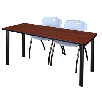66" x 24" Kee Training Table- Cherry/ Black & 2 'M' Stack Chairs- Grey
