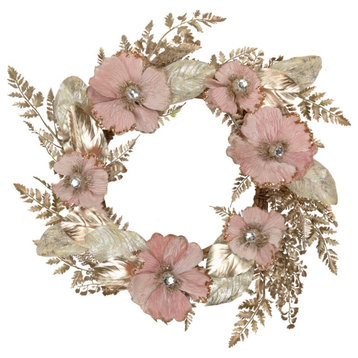 Champange and Pink Flower Wreath 24" Unlit